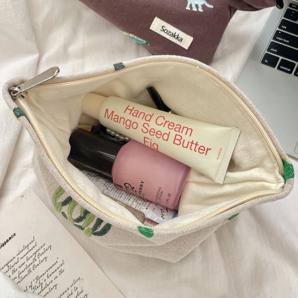 44201 Embroidered Cactus Dinosaur Makeup Bag, Toiletries Bag, portable carry-on bag, Storage bag, Storage bag for girls details Picture