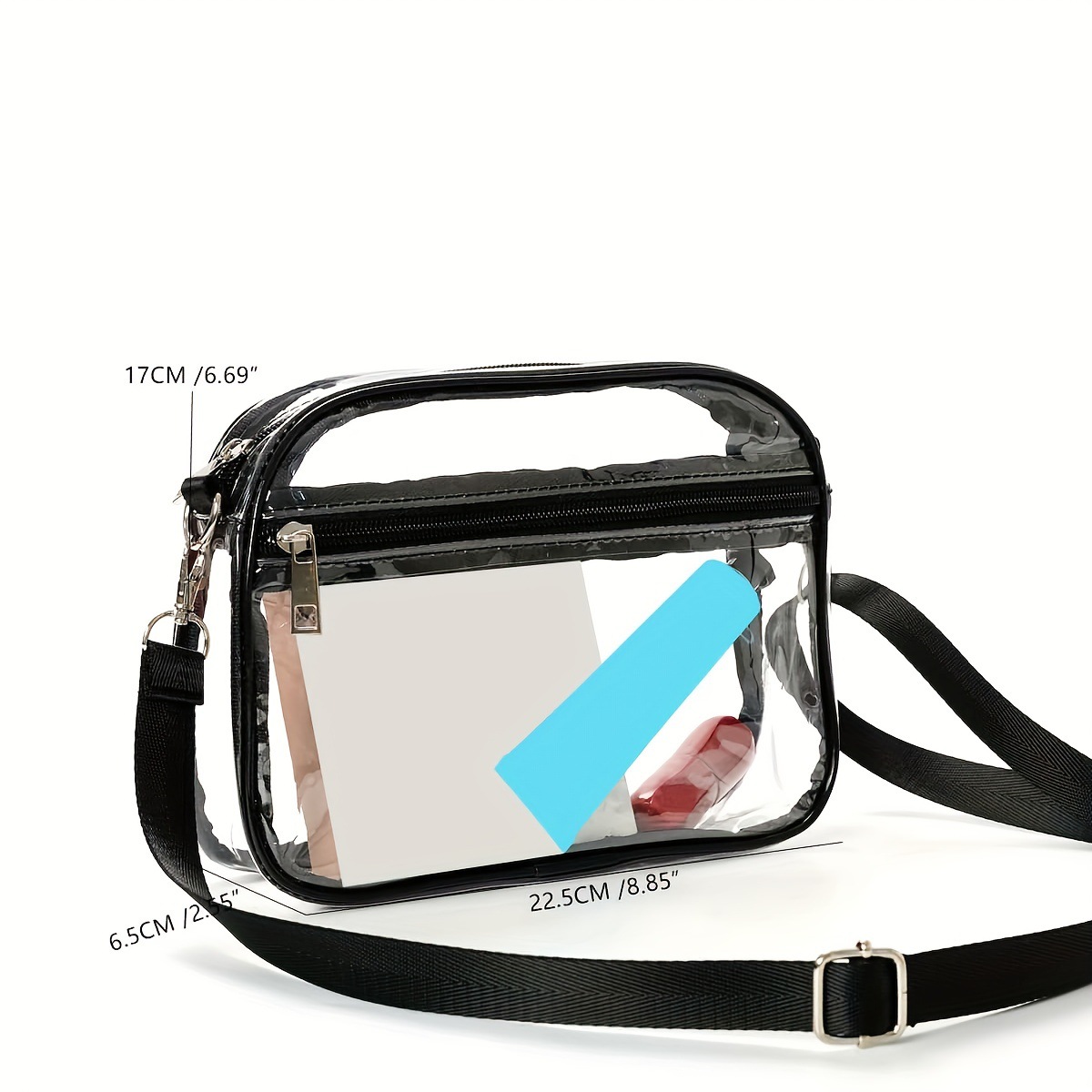 New waterproof cross-border women's crossbody bag with shoulder strap, small square bag, transparent PVC single-shoulder waist bag for storage Specification drawing