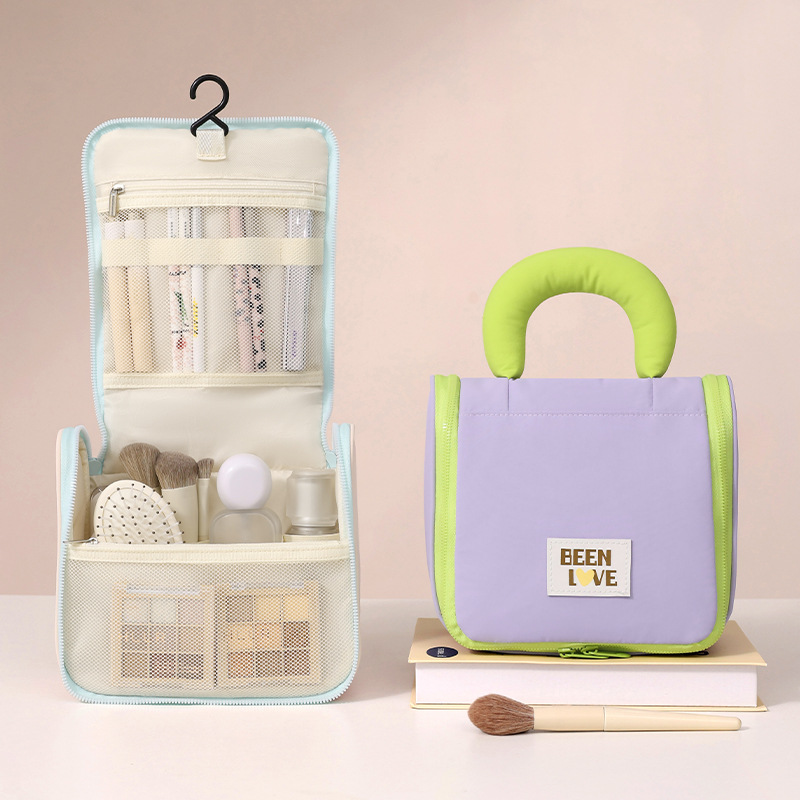 Customized cotton candy hook toiletry bag, business trip and travel cosmetics storage bag, makeup bag, large capacity in stock, printing details Picture