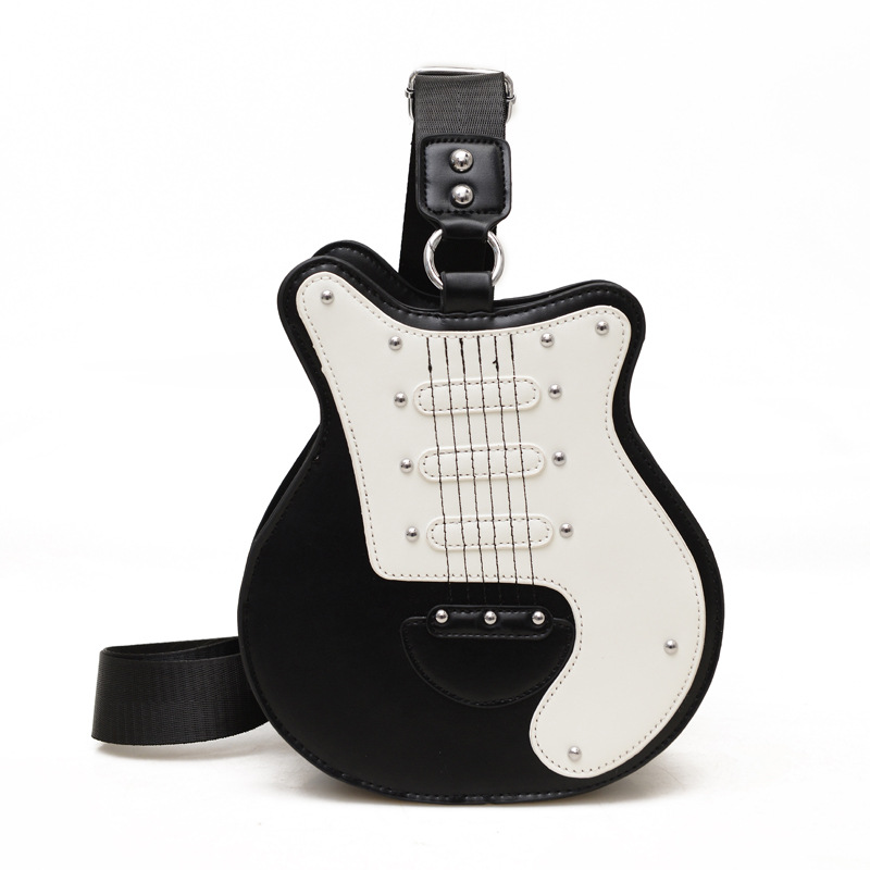 Cross-border 2025 Women's Bag, European and American single-shoulder bag, guitar-shaped rivet women's bag, personalized color-blocking crossbody bag Item Picture