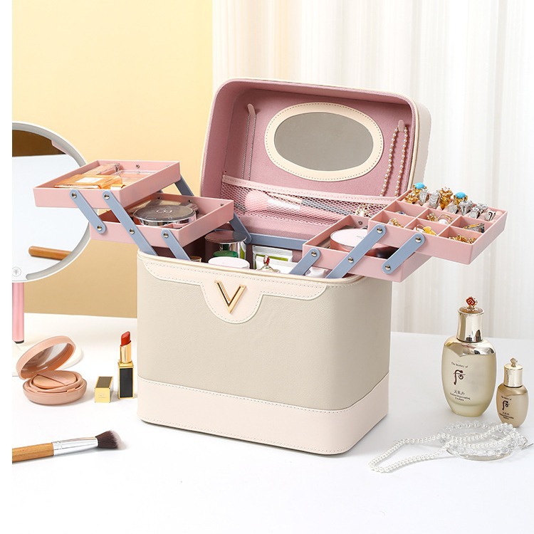 Factory-customized large-capacity makeup bags for women, portable cosmetics and jewelry storage bags, multi-functional and simple hand-held makeup details Picture