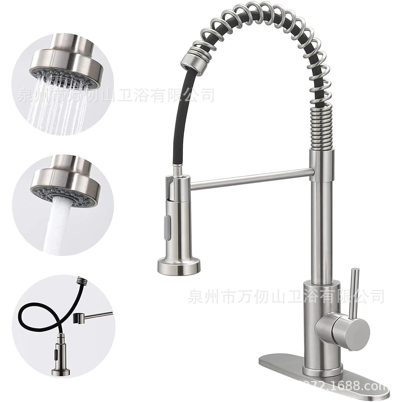 Cross-border 304 stainless steel spring pull-out faucet, kitchen dual-purpose pull-out cold and hot rotating sink, washbasin telescopic dragon full figure