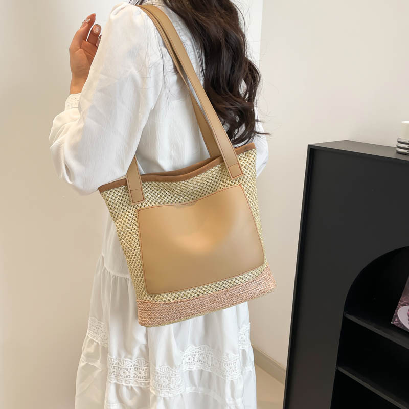 Beach vacation bag for women, 2025 new style, trendy and fashionable woven single-shoulder bag, large capacity tote bag, straw woven bag Specification drawing