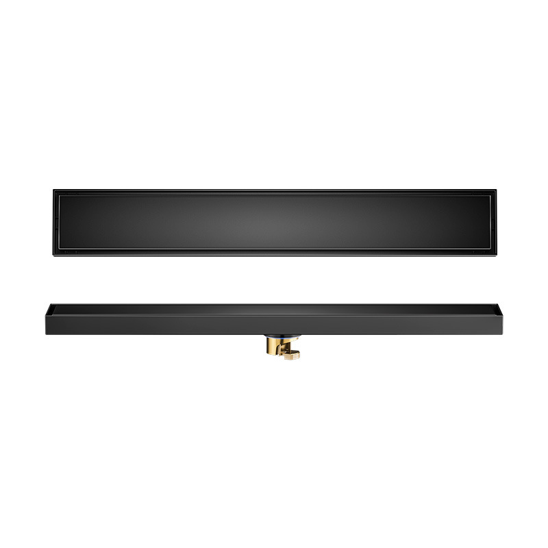 Cross-border black 304 stainless steel invisible rectangular floor drain, bathroom shower room extended floor drain with copper anti-odor core Item Picture