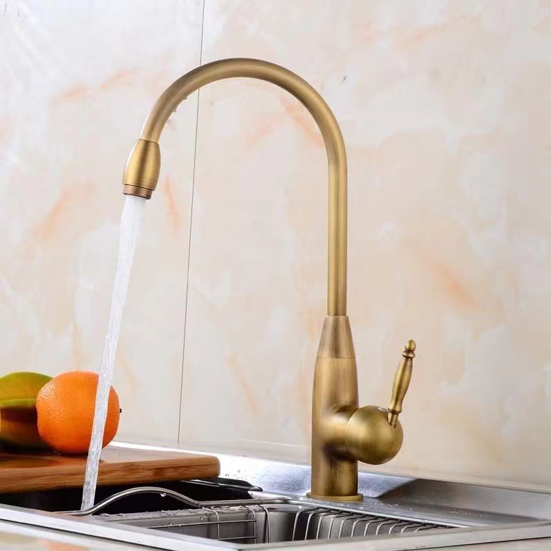 Antique all-copper vegetable basin faucet, kitchen hot and cold water dragon, 360-degree rotating faucet, sink faucet, hot and cold water details Picture