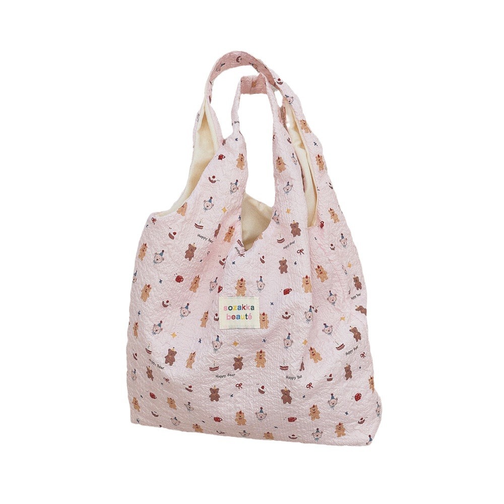 4613 Summer Cartoon embossed canvas Bag, Women's large-capacity vest bag, shopping bag for shopping, student schoolbag Item Picture