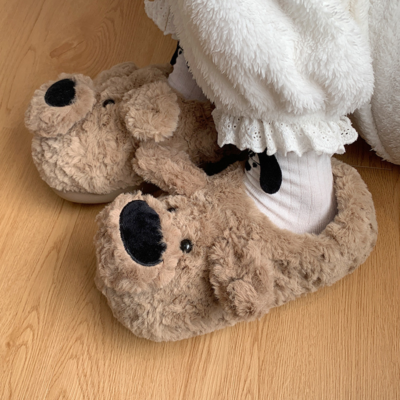 Cute big-nosed dog cotton slippers for couples to wear for winter warmth, anti-slip outer wear, and indoor warmth cotton shoes for home use details Picture