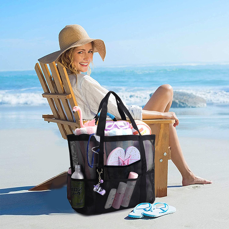 Beach bag, cross-border mesh beach bag, 8-pocket bathroom bag, toy storage bag, large-capacity mesh hollowed-out bag Application Scenario