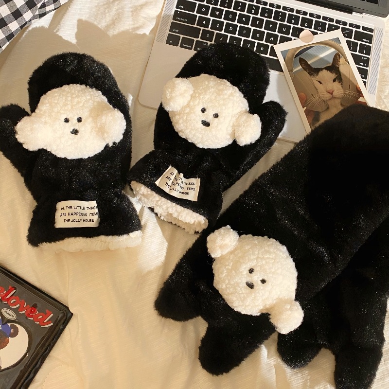 2024 New cartoon puppy plush gloves, winter warm gloves, student cycling windproof and cold-proof outdoor gloves Item Picture