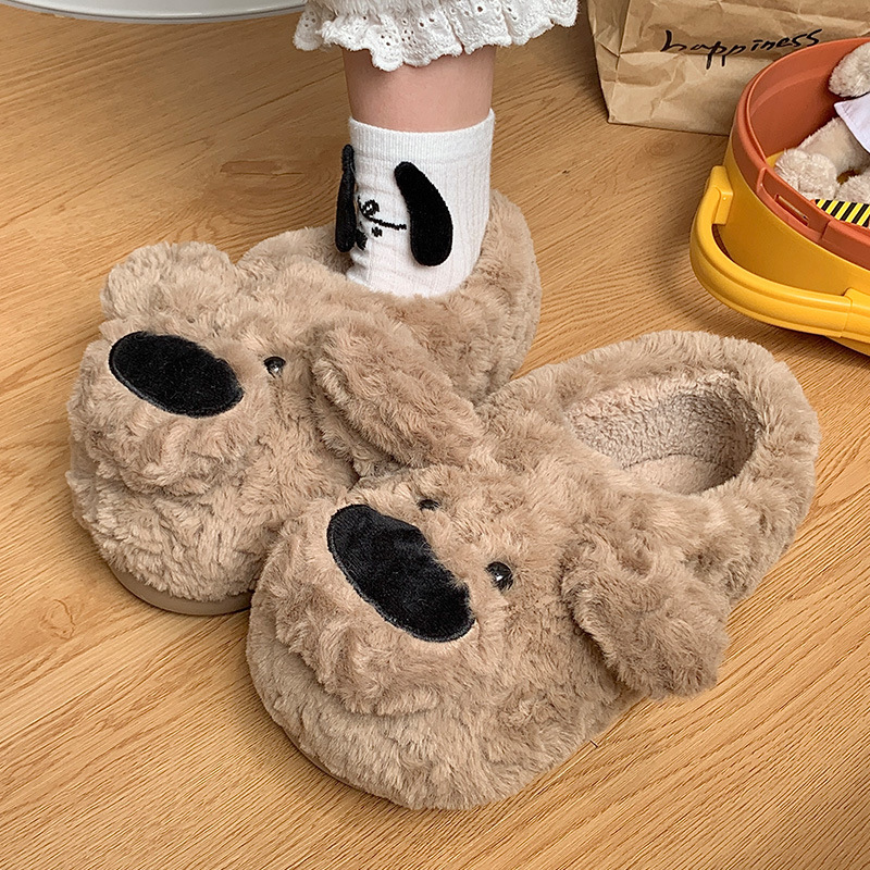 Cute big-nosed dog cotton slippers for couples to wear for winter warmth, anti-slip outer wear, and indoor warmth cotton shoes for home use Item Picture