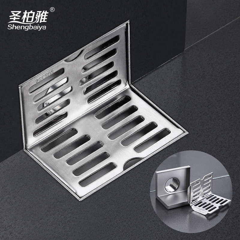 304 stainless steel thickened wall-mounted floor drain, outdoor terrace side L-shaped floor drain, 50 balcony corner floor drain, side wall type full figure