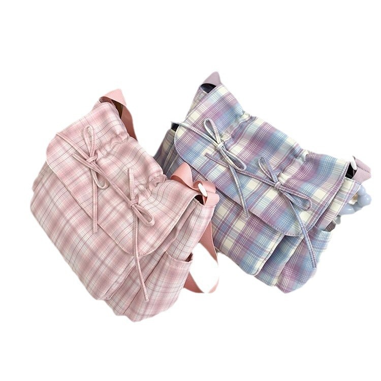 Ballet-style sweet bow bag, women's large-capacity commuter bag, casual checkered crossbody bag, single-shoulder tote bag Item Picture