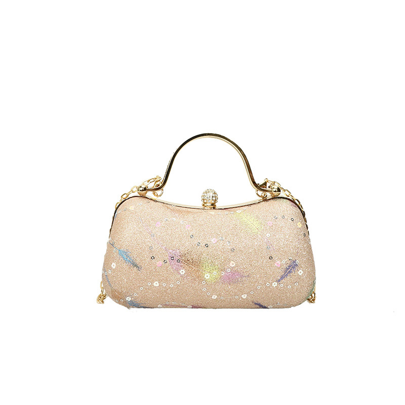 Cross-border retro hand-held women's bag 2025 New style feather sequin dinner bag, single-shoulder crossbody chain box bag Item Picture
