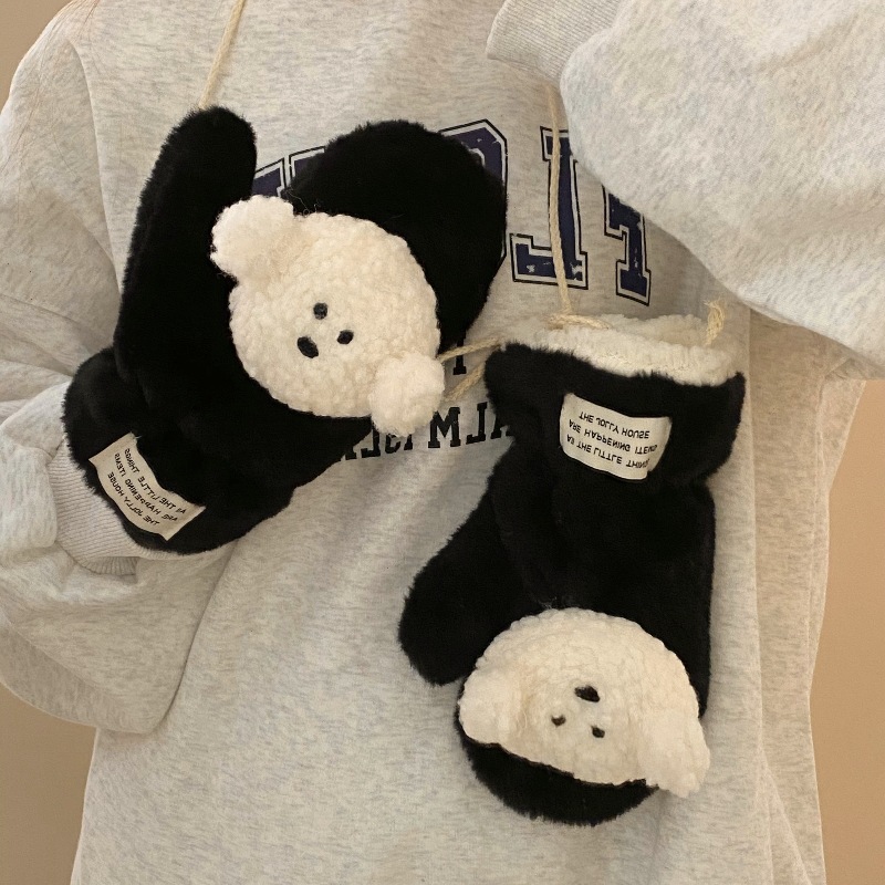 2024 New cartoon puppy plush gloves, winter warm gloves, student cycling windproof and cold-proof outdoor gloves Specification drawing