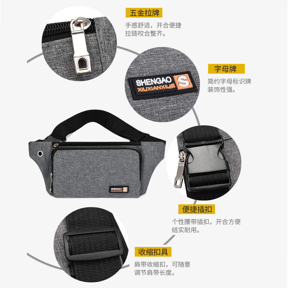 Sports waist bag, women's mobile phone bag, men's multi-functional running, fitness, outdoor, casual and fashionable waist bag, cash register wallet bag details Picture