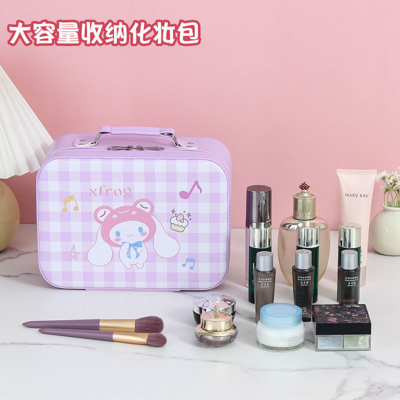 Sanrio portable semi-circular makeup box, large-capacity cosmetics storage box, cute children's Coolomi pu makeup bag Specification drawing