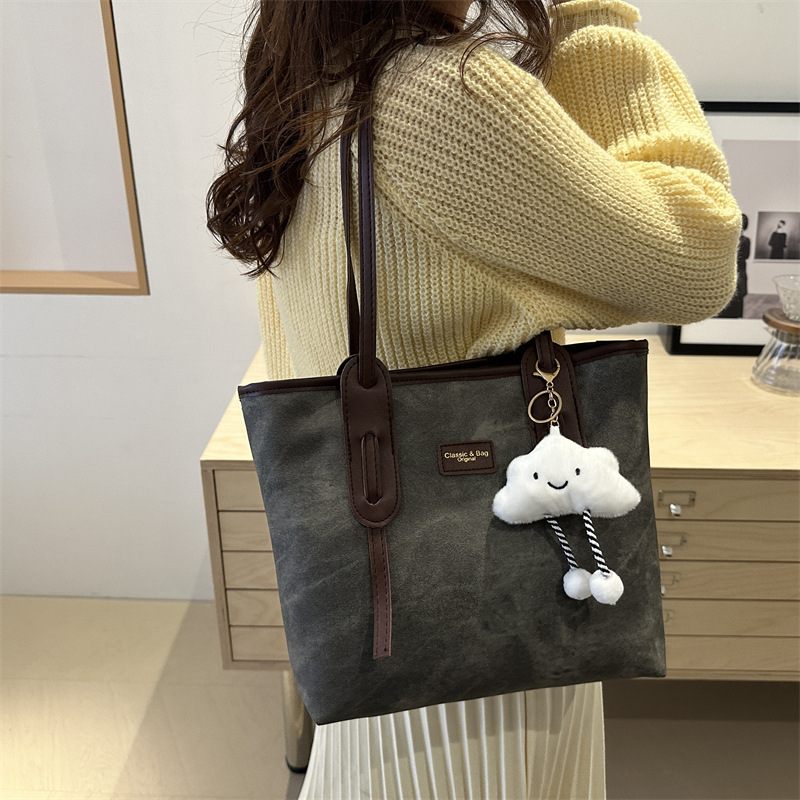 Retro large-capacity tote bag for women, 2024 new style, fashionable and high-quality single-shoulder bag, simple commuting bag for work Specification drawing
