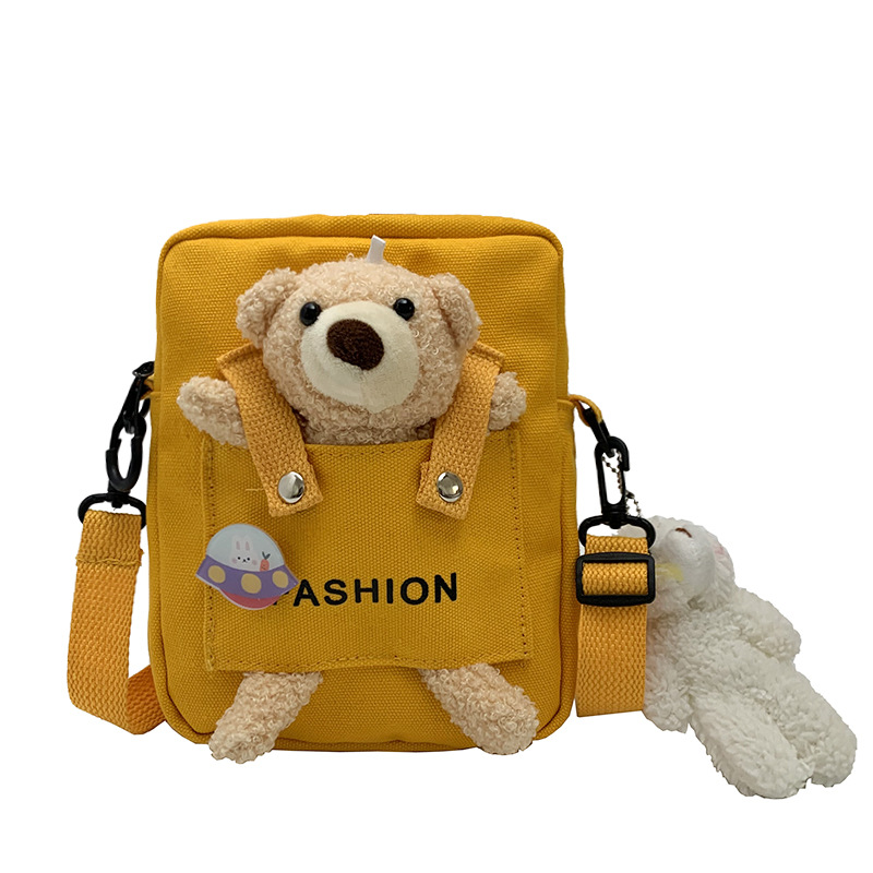 Japanese-style Instagram cute canvas bear bag for women's crossbody, 2021 new personalized Harajuku student single-shoulder phone bag Item Picture
