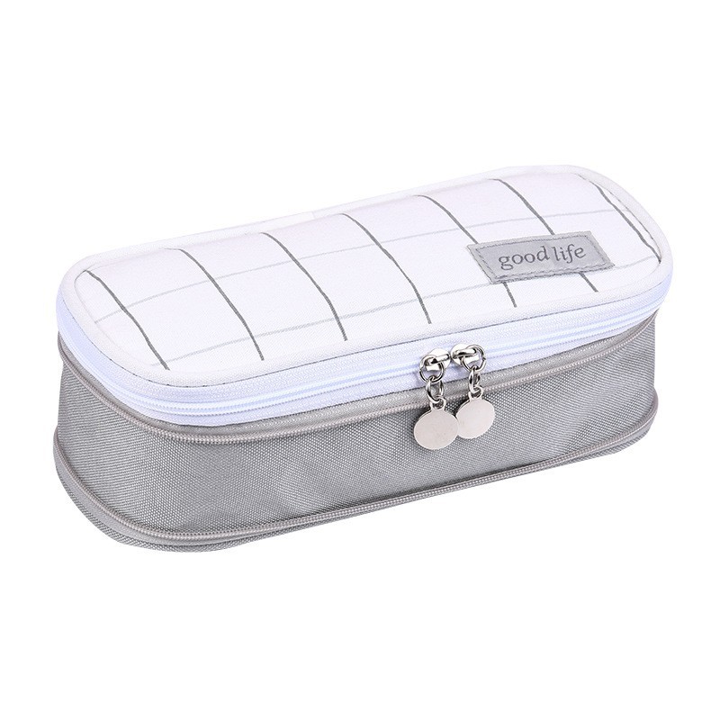 Macaron color-blocked stationery bag, large-capacity art student paintbrush storage bag, double-layer Oxford cloth pen case for student exams Item Picture