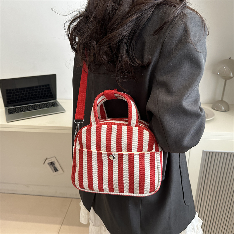 Zipper shell bag, single crossbody bag, casual bag for office ladies, portable striped Korean-style small cloth bag, single-shoulder bag Specification drawing