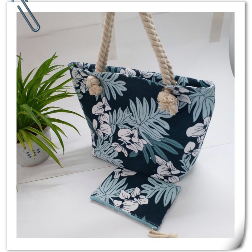 Customized fashionable canvas single-shoulder bag, large-capacity simple printed hand-held square bag, women's trendy hemp rope canvas bag details Picture