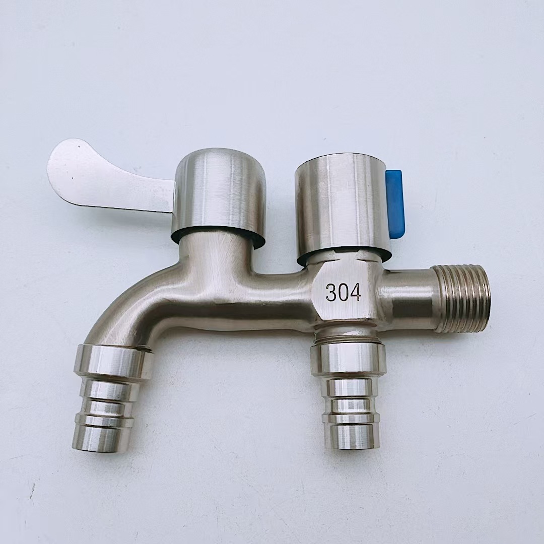 Alloy brushed multi-functional faucet, one inlet and two outlets, dual-water faucet, dual-outlet and dual-on washing machine faucet full figure