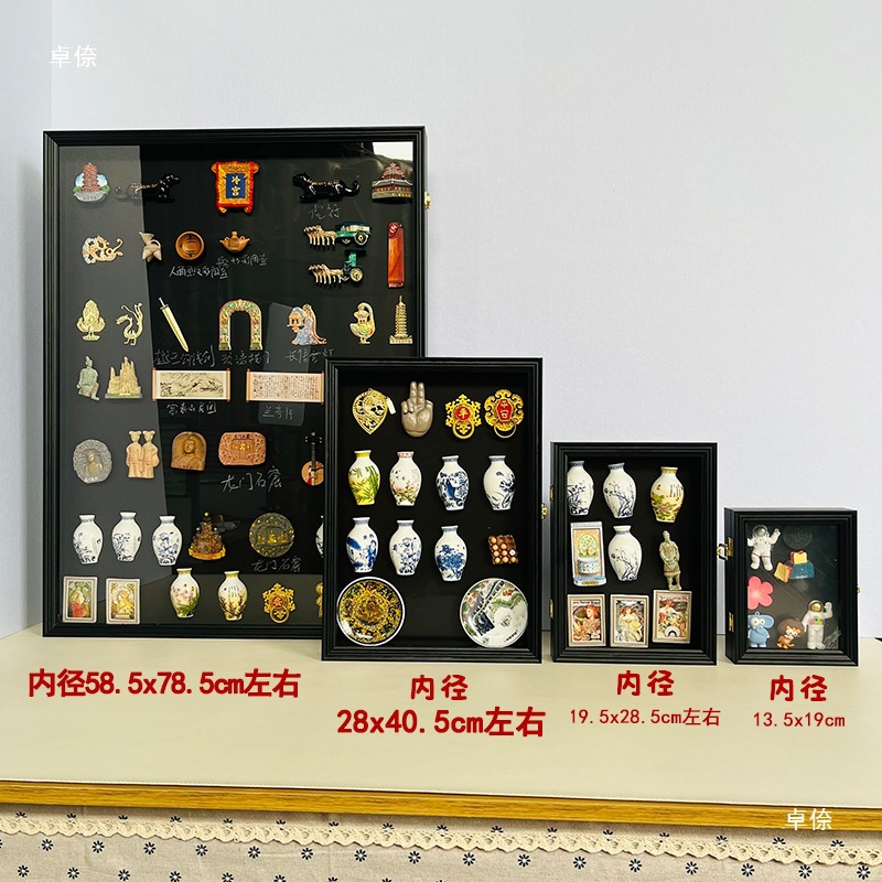 Refrigerator sticker display board, dust-proof photo frame, storage frame, magnetic sticker museum, flip cover, solid wood photo frame display frame details Picture