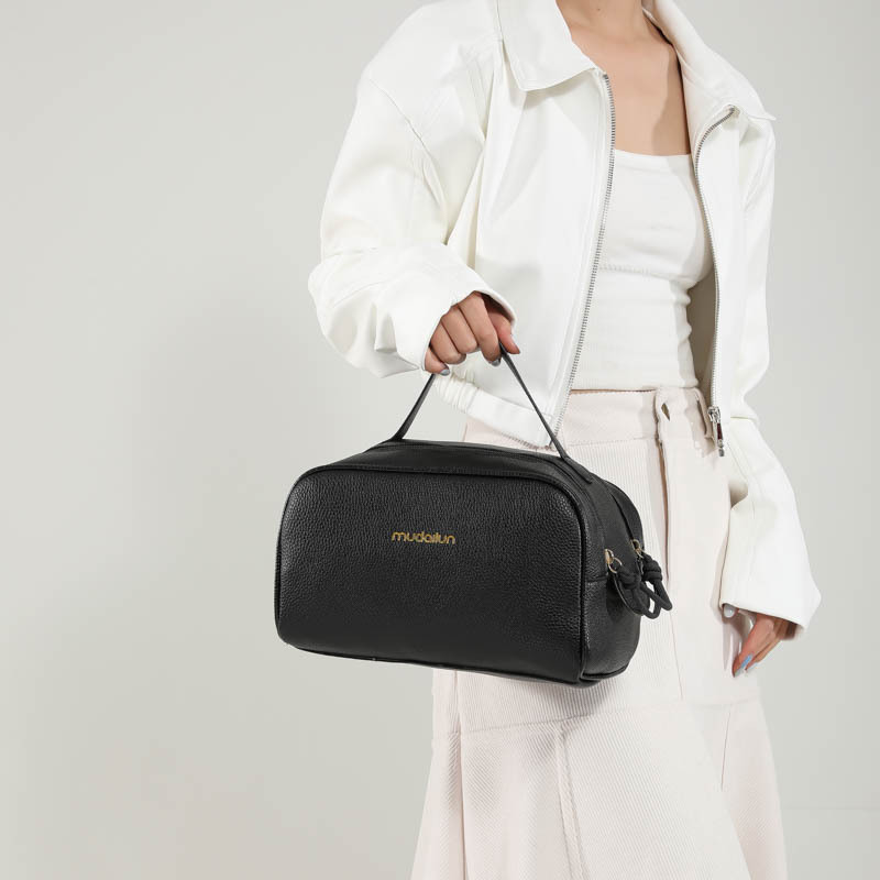 New solid-color large-capacity PU double-zipper portable shell bag 2024 autumn/winter new letter handbag Specification drawing