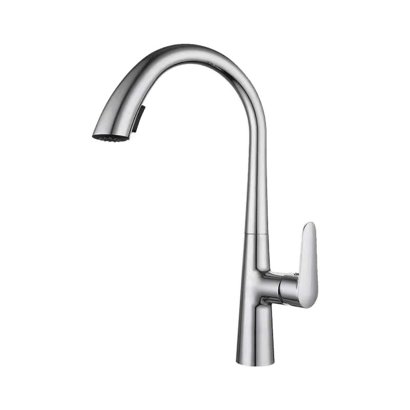 Brass household white pull-out kitchen faucet, cold and hot water double sink, gun ash, rotatable faucet factory Item Picture