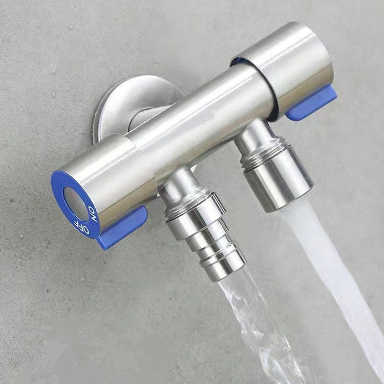 Brushed stainless steel copper core toilet mate, one in and two out dual-purpose Angle valve, stainless steel double opening Angle valve manufacturer details Picture