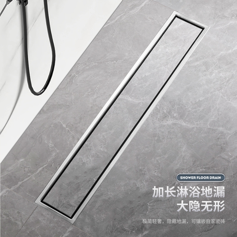 Cross-border temu Amazon 304 stainless steel long strip floor drain, rectangular bathroom balcony hidden brick long floor drain Specification drawing