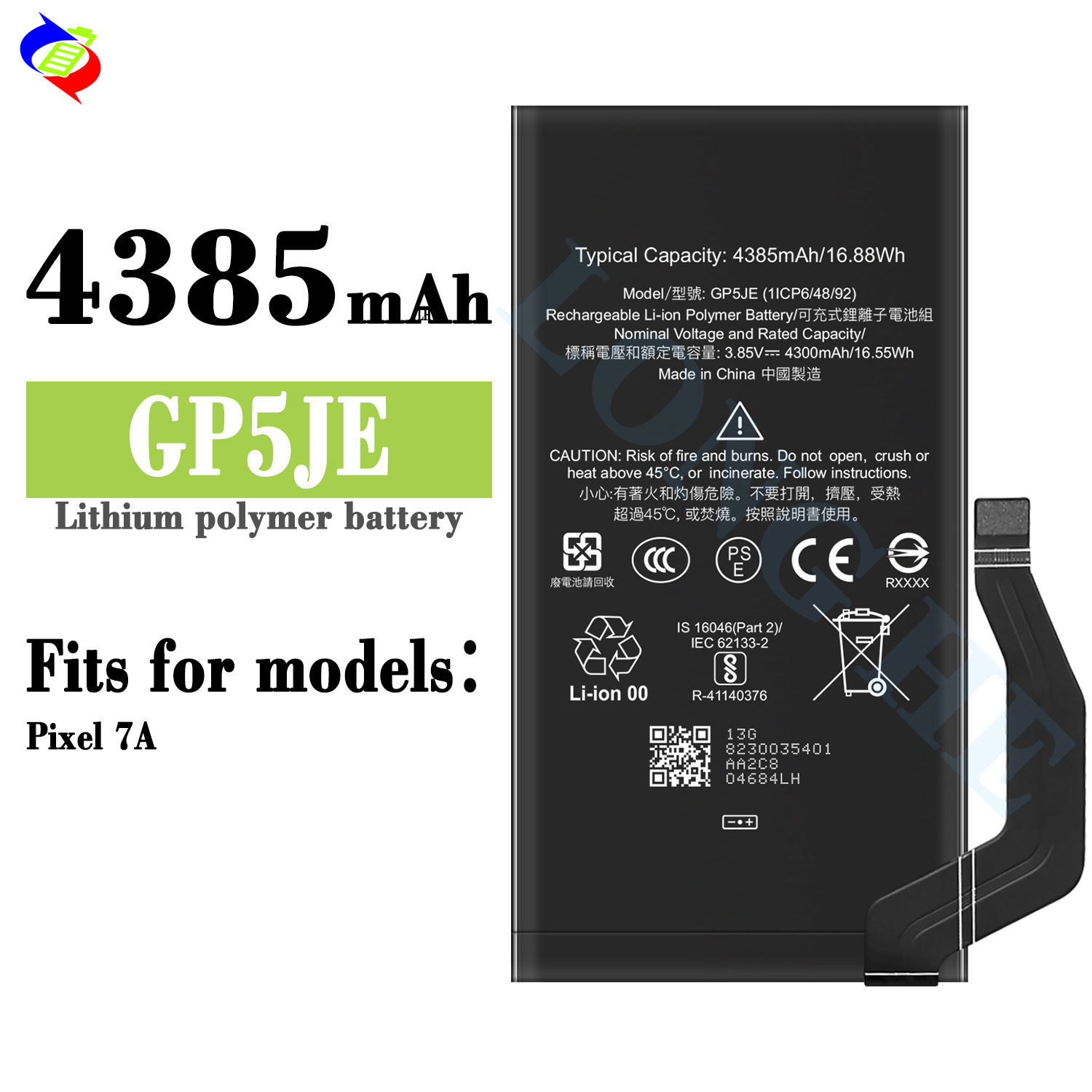Factory wholesale and export of the brand-new durable and large-capacity mobile phone rechargeable battery GP5JE suitable for Google Pixel 7A full figure