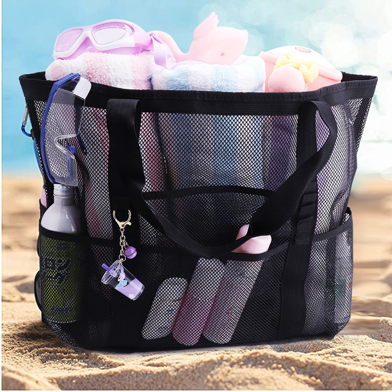 Beach bag, cross-border mesh beach bag, 8-pocket bathroom bag, toy storage bag, large-capacity mesh hollowed-out bag details Picture