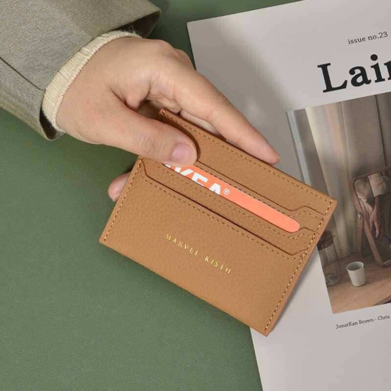 Ultra-thin card-style card case with lychee pattern, portable and compact, with double-sided card slots for both men and women, and a high level of appearance details Picture