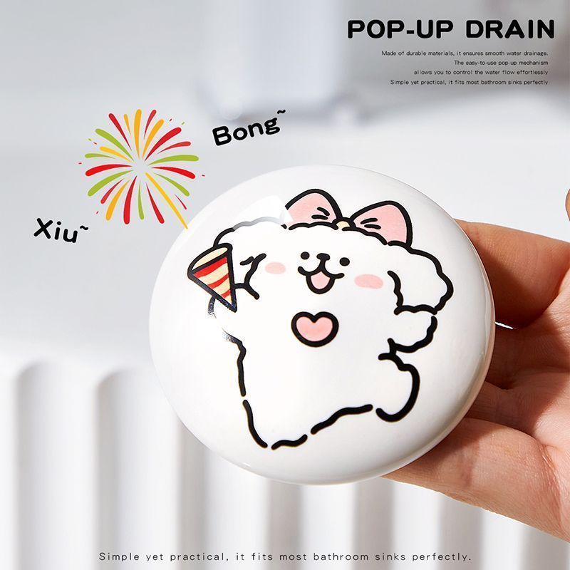 Cute little dog-shaped ceramic washbasin, bathroom washbasin leakage plug, washbasin drain, floor drain, anti-odor full figure