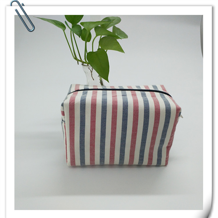 Cotton fabric cosmetic bag, striped square cosmetic bag, cosmetic storage bag, travel toiletry bag manufacturer custom LOGO Specification drawing