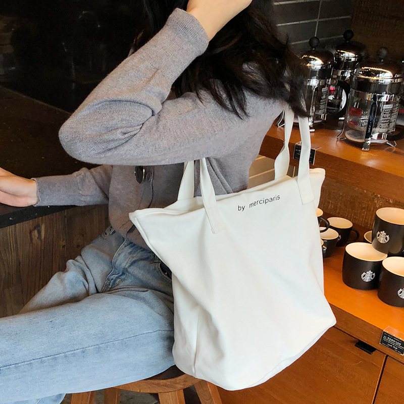 A219 Korean ins women's canvas bag, simple fabric bag, canvas shoulder bag, Harajuku ulzzang hand-held large bag Specification drawing