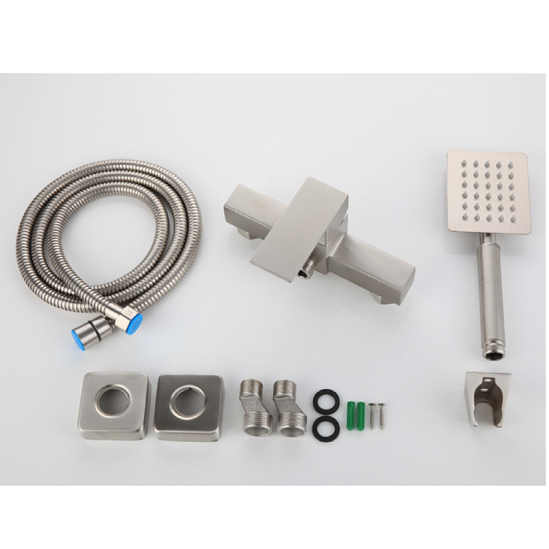 The bathroom features a square bathtub made of 304 stainless steel, a shower, hot and cold water faucets, a shower head, and a concealed mixing valve Application Scenario