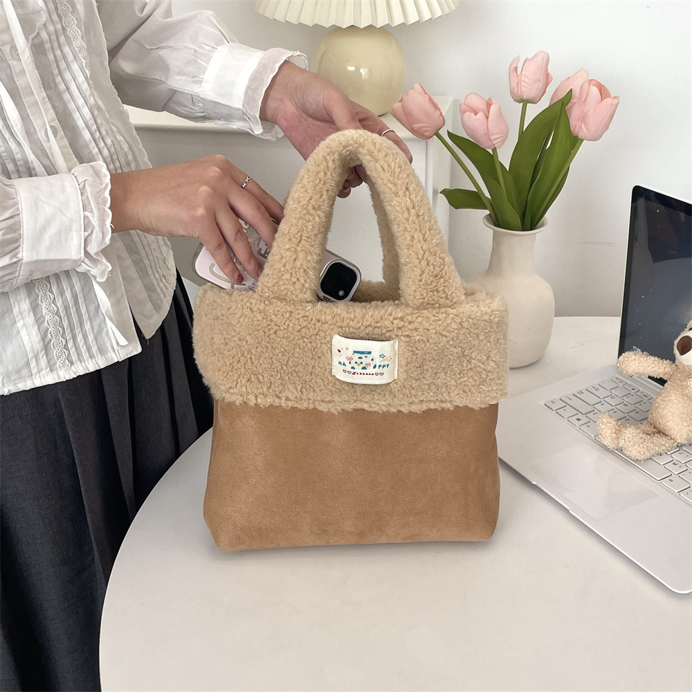 411222 Autumn and winter suede women's handbag, new plush large-capacity tote bag, casual commuting handbag full figure