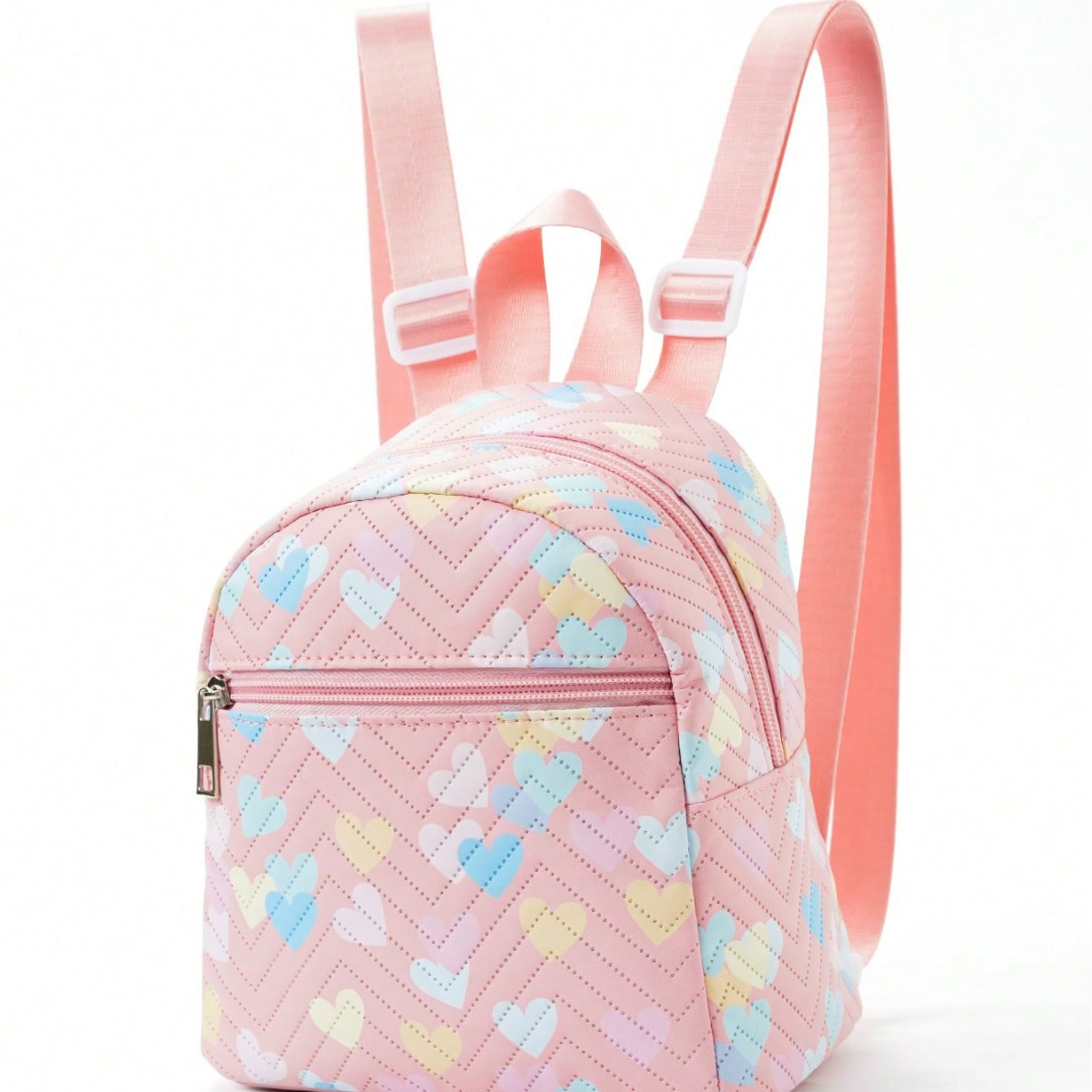 A popular female rainbow multi-color PU quilted mini backpack for cross-border trade, a casual, fashionable and high-end backpack Specification drawing