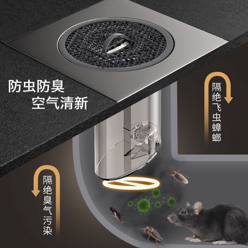 Floor drain cover, anti-odor backflow device for sewer pipes, stainless steel sealing cover plate for bathrooms and showers, anti-clogging device Application Scenario