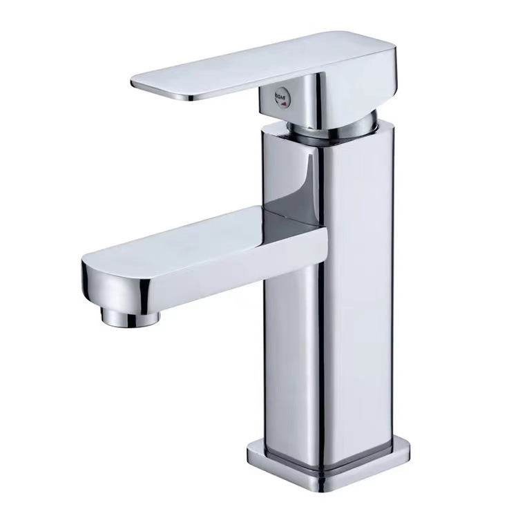 Copper core bottom basin faucet, black square single-hole basin faucet, countertop basin, stainless steel hot and cold water faucet full figure