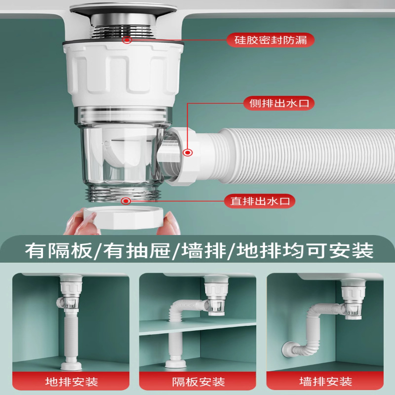 Wholesale of complete sets of anti-odor washbasins, drain basins, washbasins, face washing and drainage pipes, bathroom ceramic horizontal and vertical row accessories details Picture