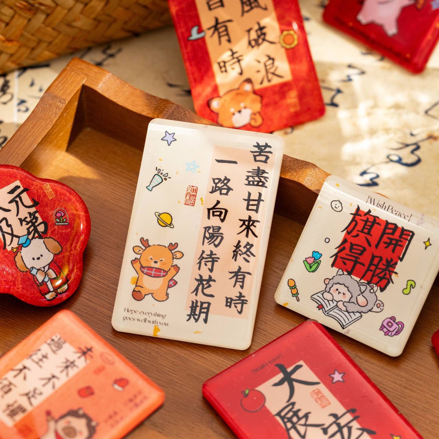 Epoxy resin magnetic cartoon fridge magnets, Chinese-style magnets for the college entrance examination and high school entrance examination, creative national trend, good luck and blessings for refrigerator decoration details Picture