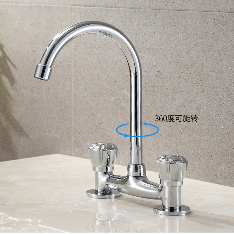 Double-handle double-hole old-fashioned washbasin faucet, cold and hot old-fashioned household and commercial kitchen sink faucet, vertical hole spacing 15CM full figure