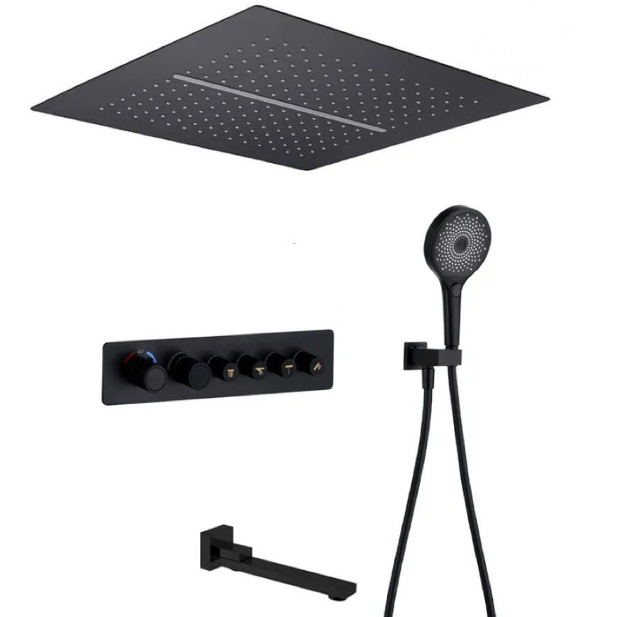 Cross-border constant-temperature rain shower waterfall hotel bathroom shower head set gun gray ceiling spray concealed built-in shower details Picture
