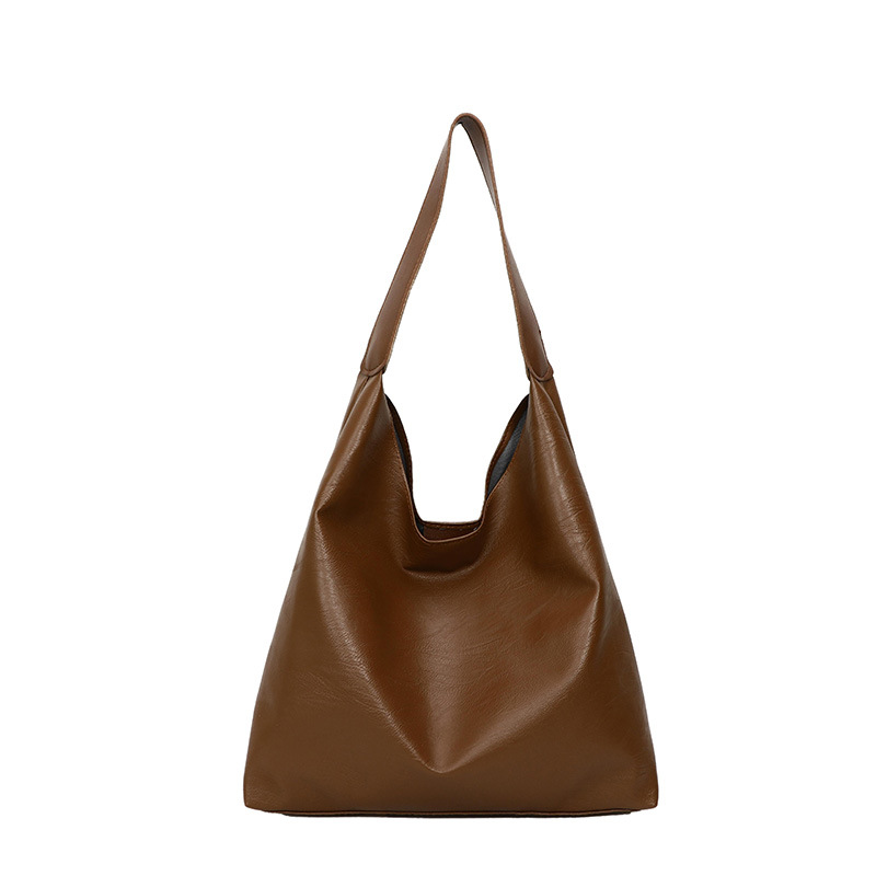 Cross-border single-shoulder bag, Korean version PU simple handbag, new large-capacity, texture, solid color commuter tote bag Item Picture
