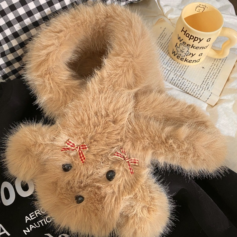 Bowknot puppy plush scarf for women, thick and warm neck scarf for autumn and winter, protecting the neck from wind and cold, cross neck collar for women Application Scenario