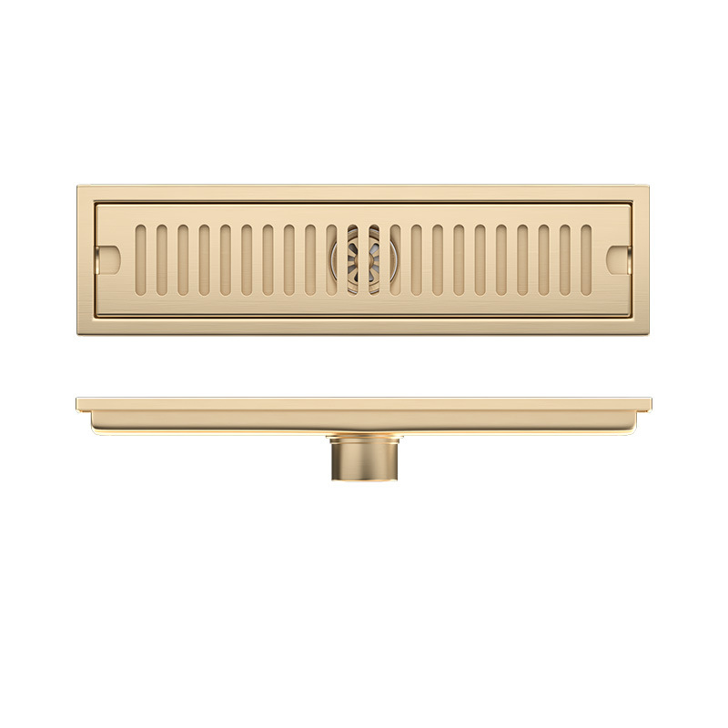 Middle East cross-border golden long floor drain, rectangular 304 stainless steel anti-odor floor drain, hotel bathroom extended strip type Item Picture