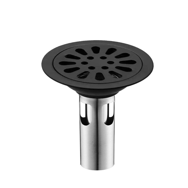 Stainless steel black floor drain, self-sealing water seal, anti-insect and anti-odor, baked paint cover plate with clip, 10*10 round square floor drain cover Item Picture
